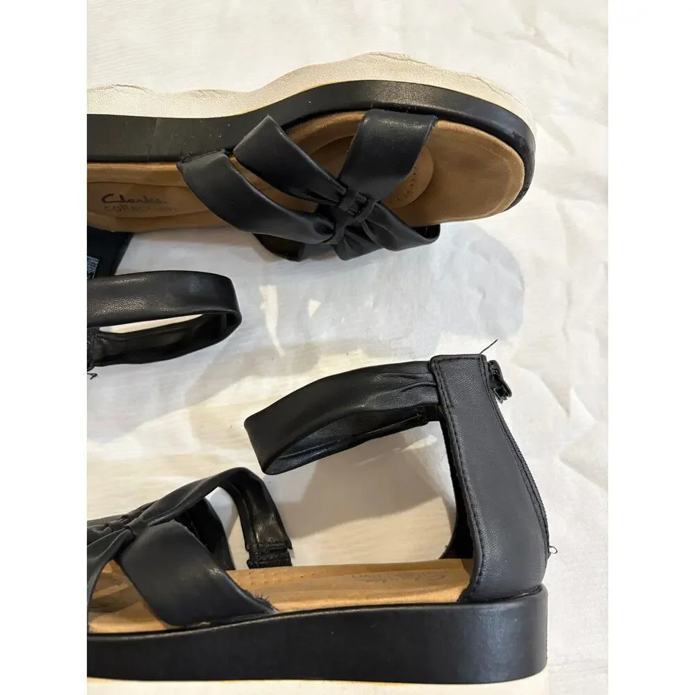 Clarks Strappy Sandals Black Clara Rae Ankle Strap Comfort Zip Womens 8 M